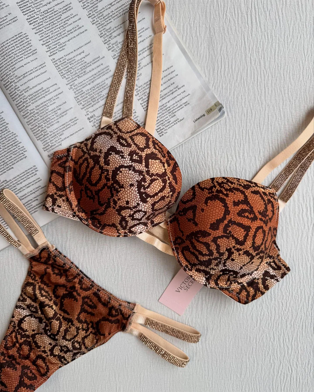 Brown and black snakeskin print with crystal-embellished straps Set | Victoria's Secret