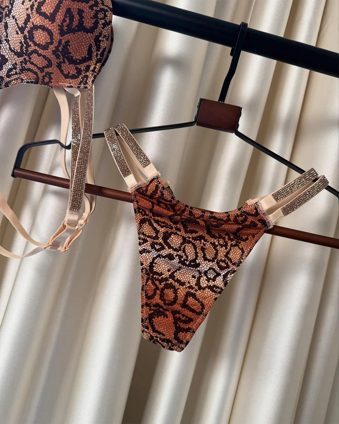 Brown and black snakeskin print with crystal-embellished straps Set | Victoria's Secret
