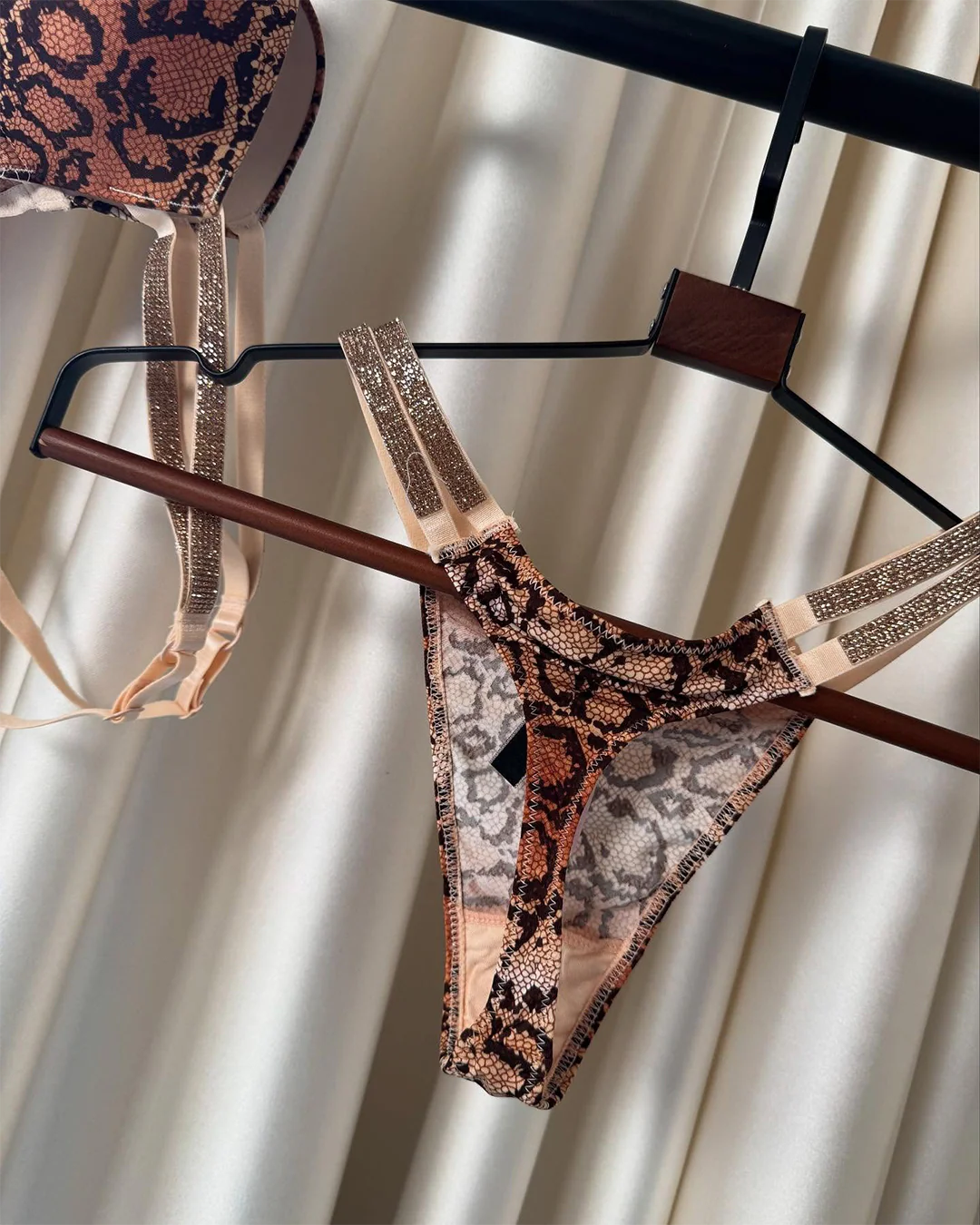 Brown and black snakeskin print with crystal-embellished straps Set | Victoria's Secret
