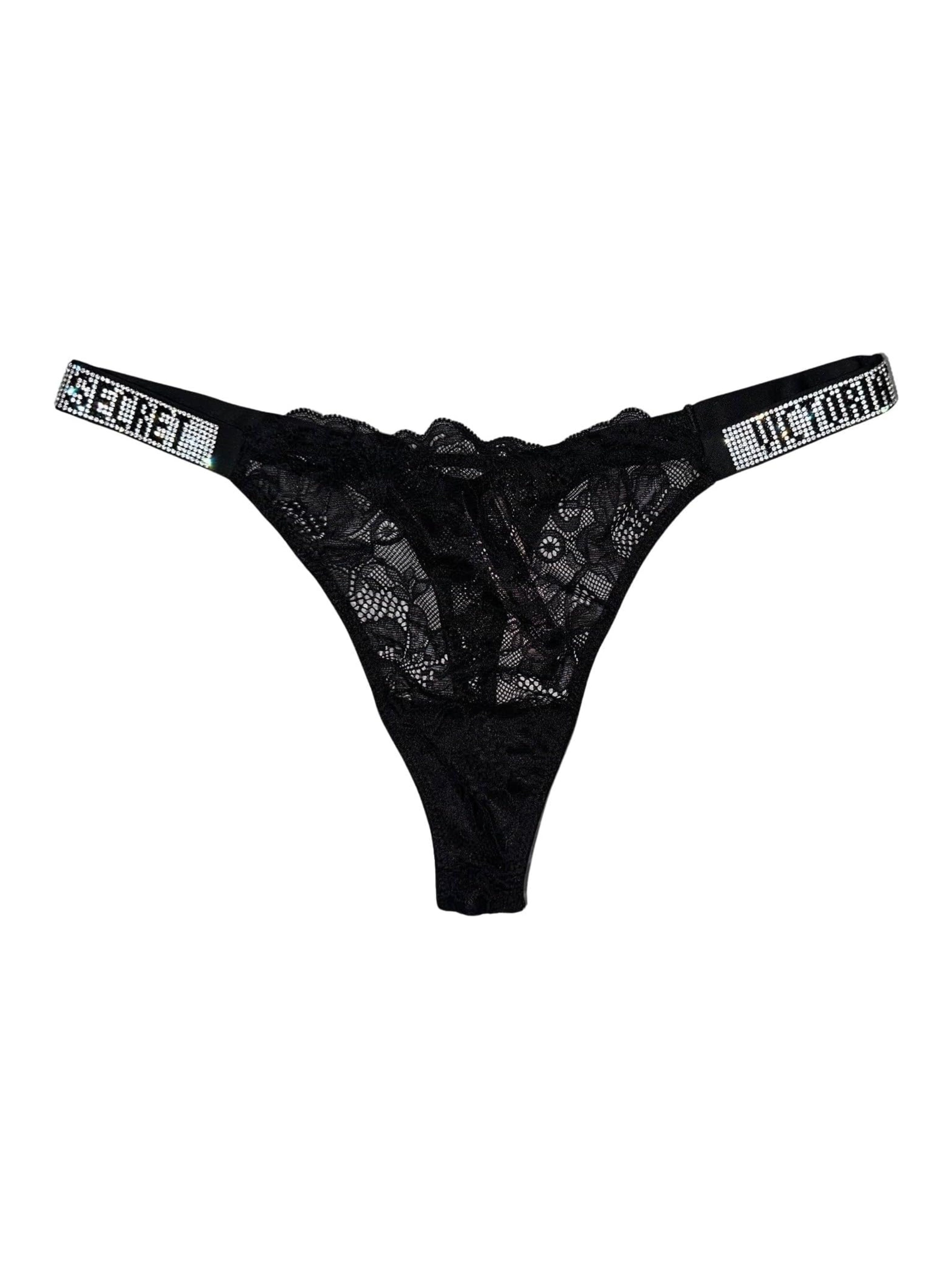 Shine strap Lace panty - black