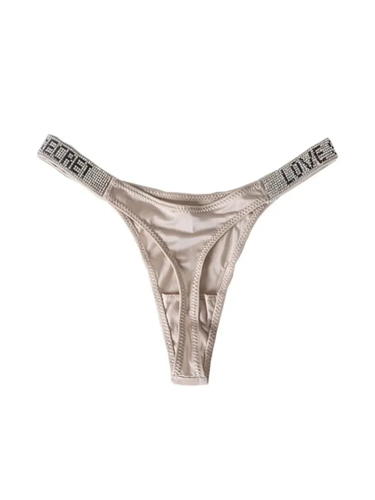 Women sexy rhinestones G-strings thongs lingerie T-back underwear panties - Biege