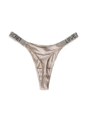 Women sexy rhinestones G-strings thongs lingerie T-back underwear panties - Biege