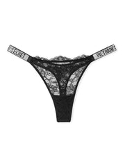 Shine strap Lace panty - black